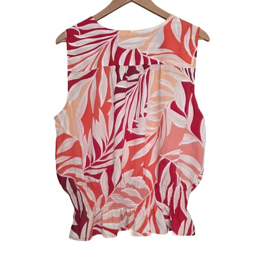 Women's - Ann Taylor Tropical Split Neck Smocked Waist Top, Size XL - Picture 9 of 9